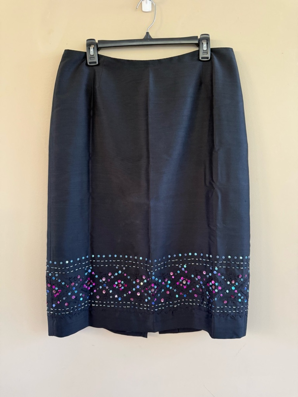 Y2K 100% Silk Black Sequin Beaded Embellished Midi Skirt Elegant Party Cocktail